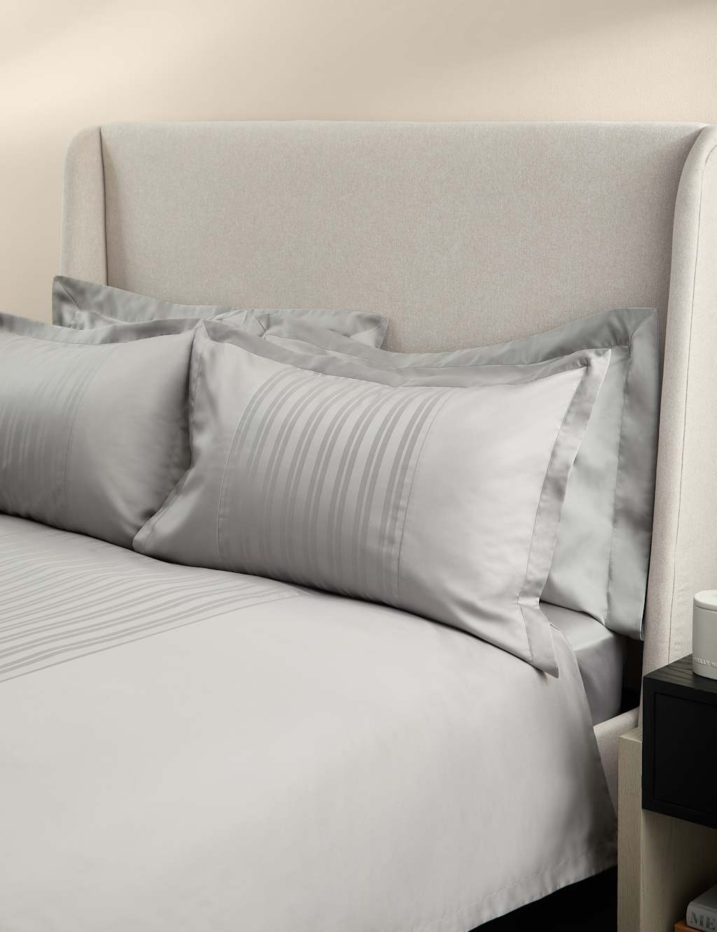 M&S X Kelly Hoppen Pure Cotton Jacquard Striped Bedding Set Grey