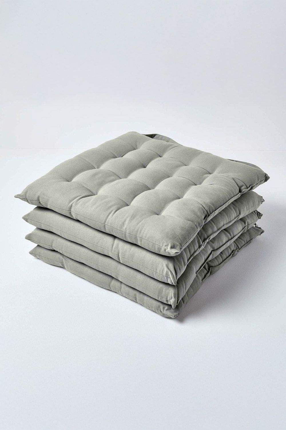 Homescapes 4 Pack Seat Pads Luxury 100% Cotton Indoor Outdoor Garden Cushion, 40cm in Grey