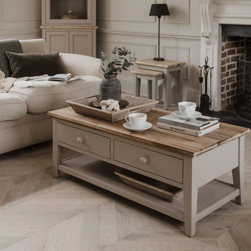 Statement Furniture Florence Coffee Table with Drawers in Taupe