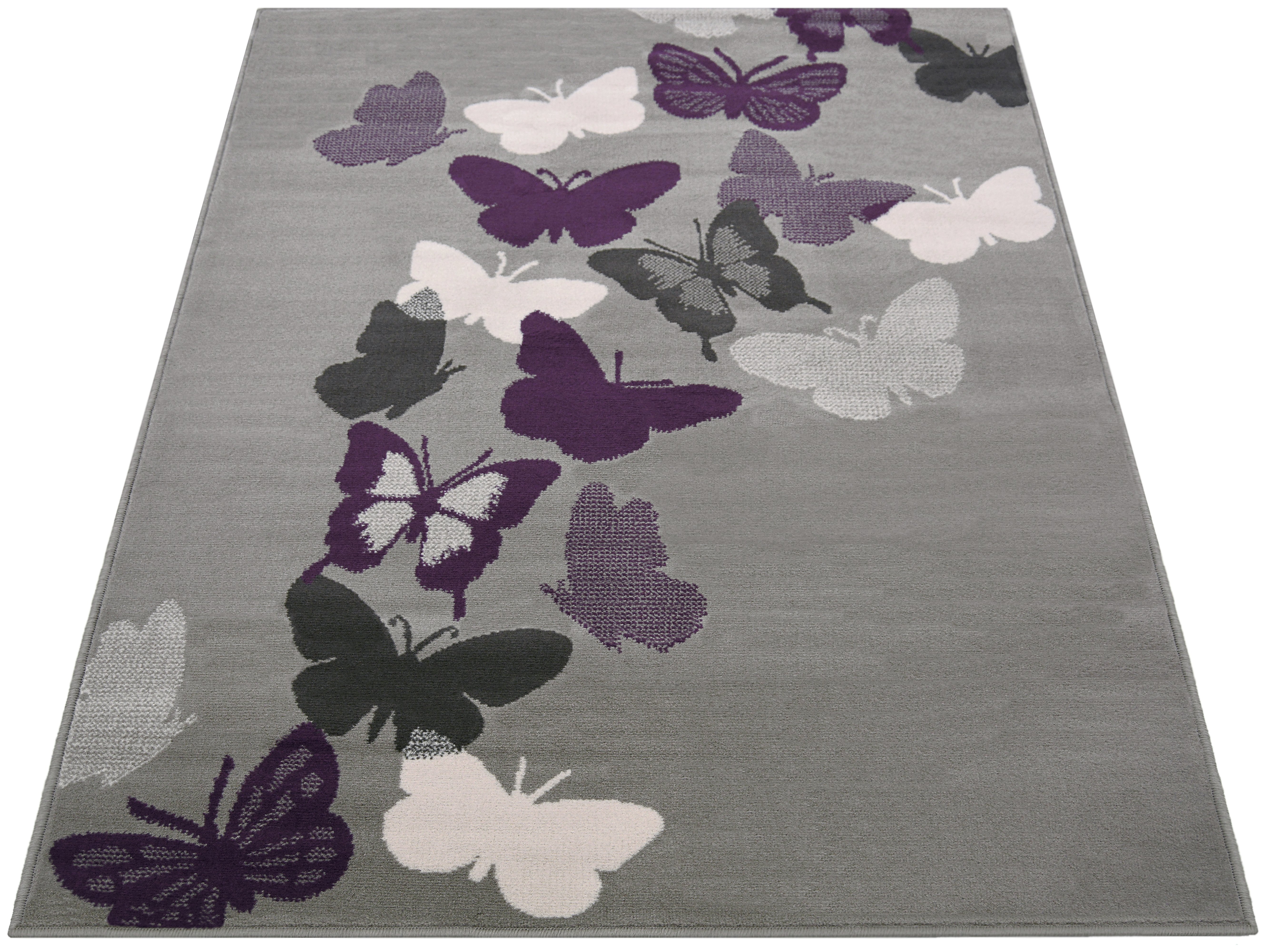 Butterflies Woven Short Pile Rug - 80x150cm - Grey.