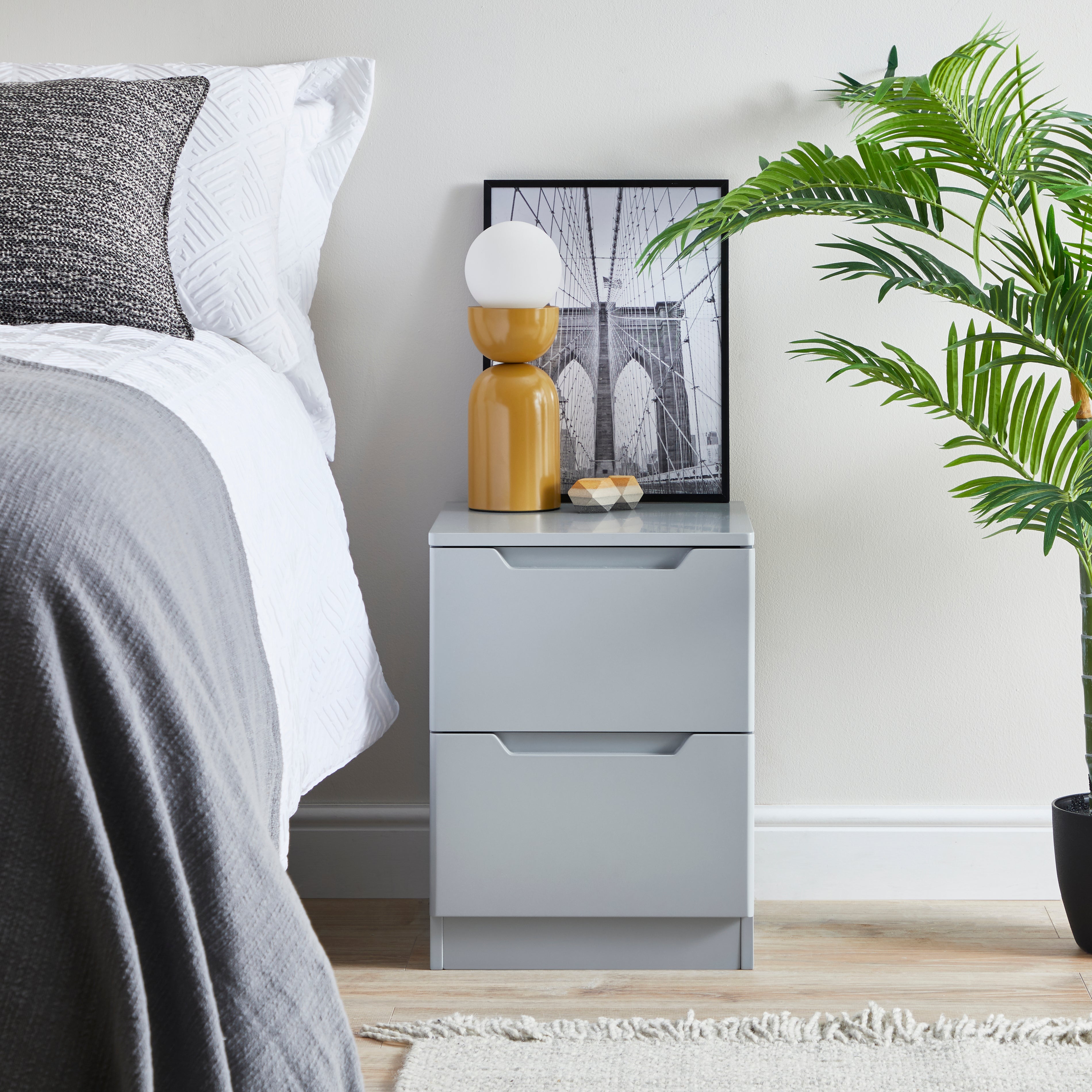 Larson 2 Drawer Grey Bedside Table Grey