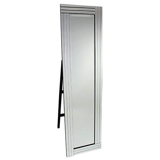 Bevelled Clear Three Lined Square Cut Frame Freestanding Mirror