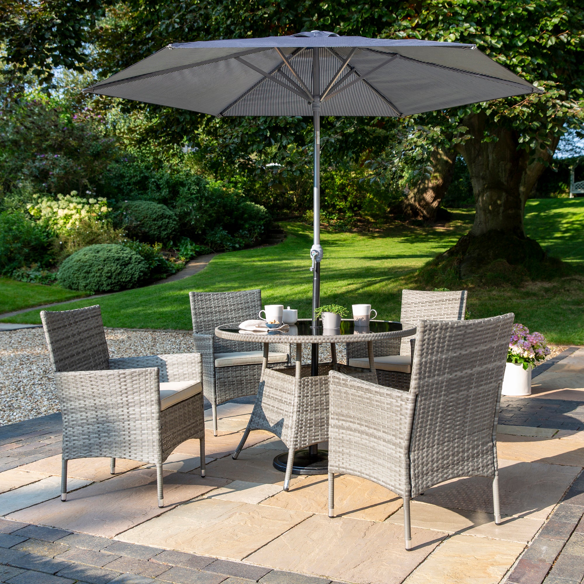 St Lucia 4 Seater Grey Round Dining Set Grey