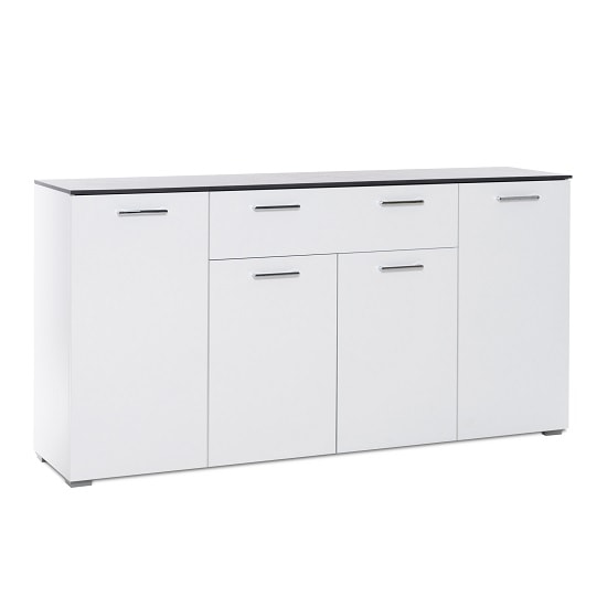 Flavio Sideboard In White High Gloss Dark Concrete With 4 Doors