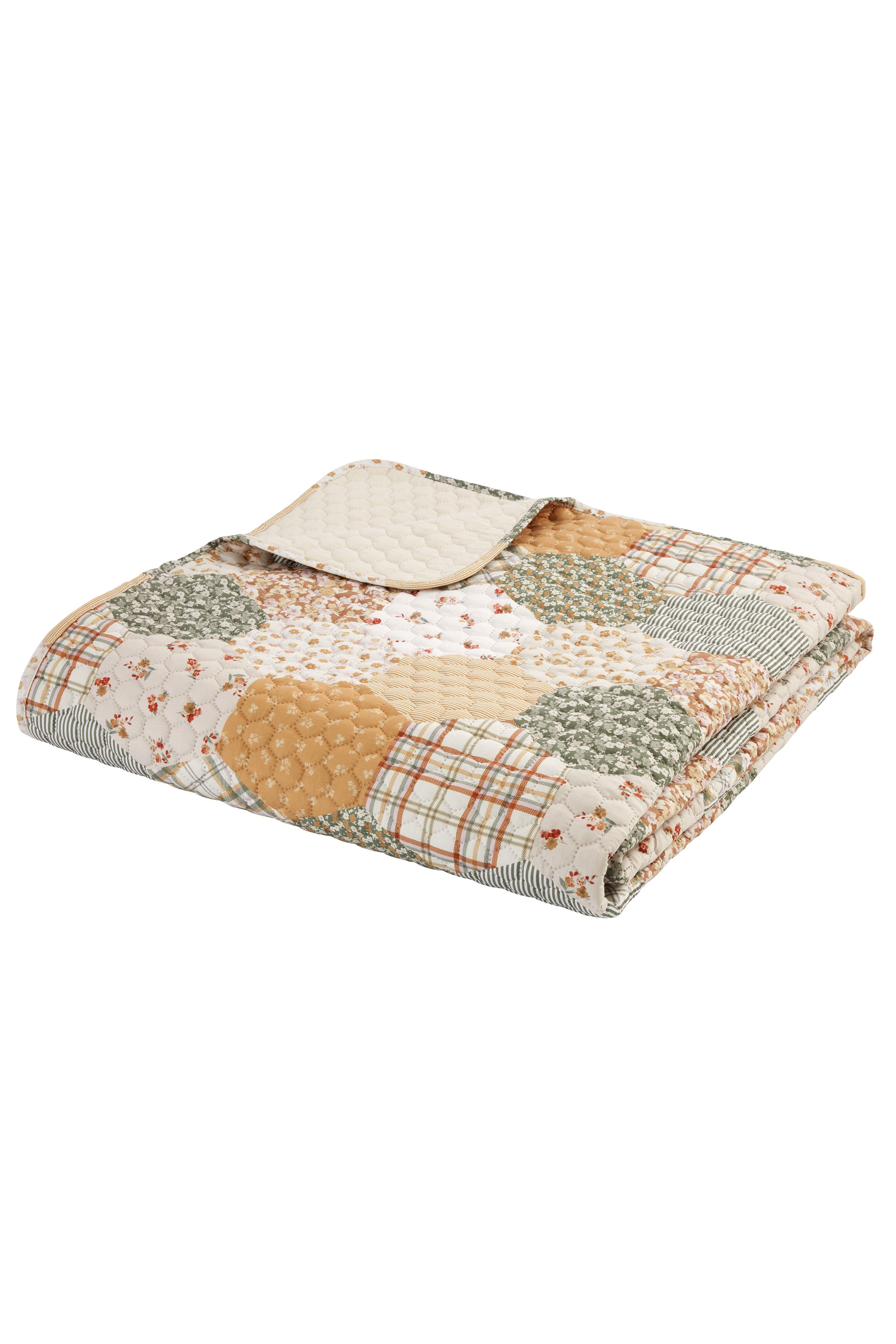 Catherine Lansfield 'Floral Patchwork' Quilted Bedspread in Natural 4