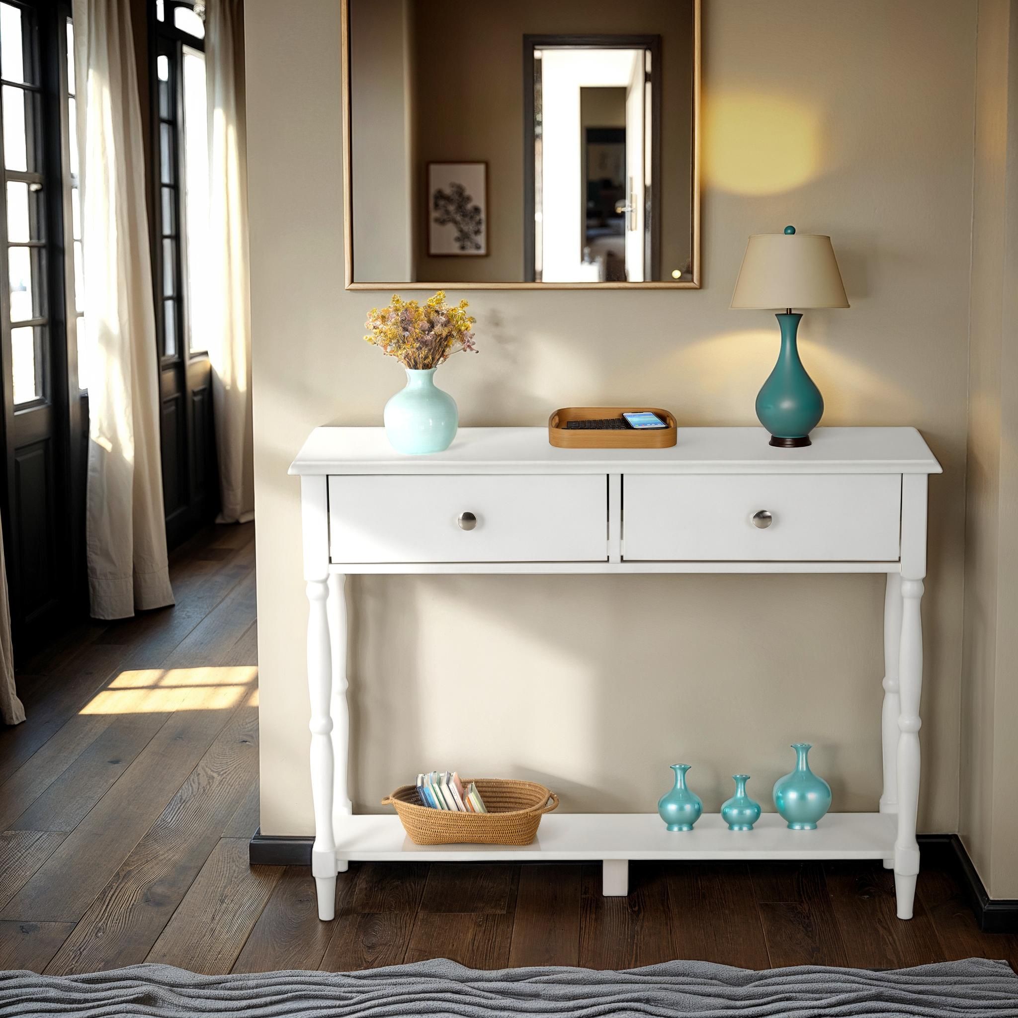 Seconique Stratford 2 Drawer Console Table in White