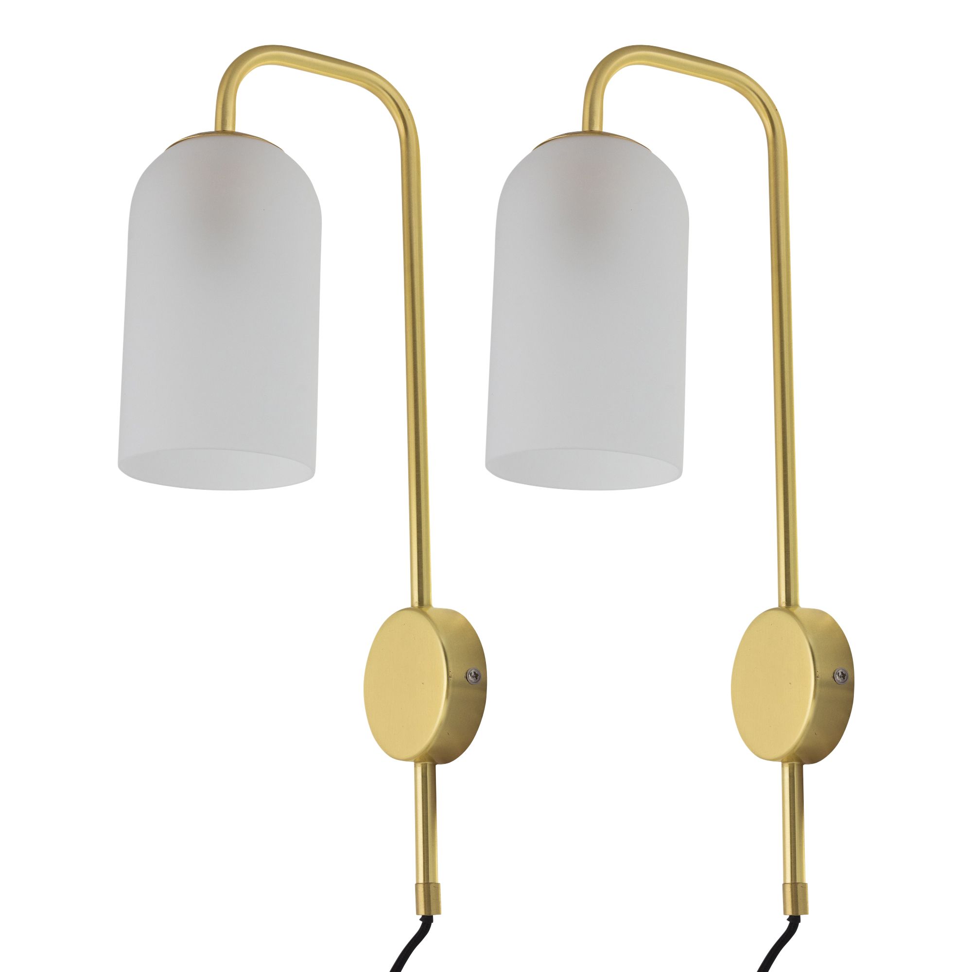 First Choice Lighting Set of 2 Victoria - Satin Brass Plug in Wall Lights Frost Glass Shades in Gold