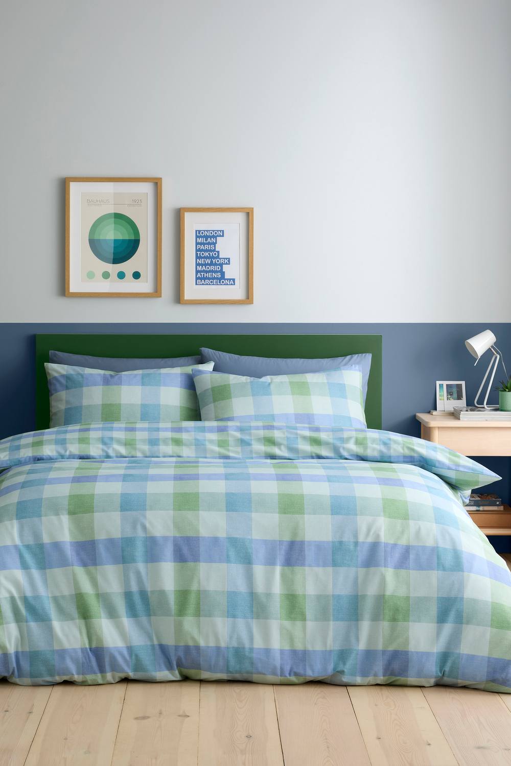 Fusion 'Block Check' Easy Care Duvet Cover Set in Light Blue