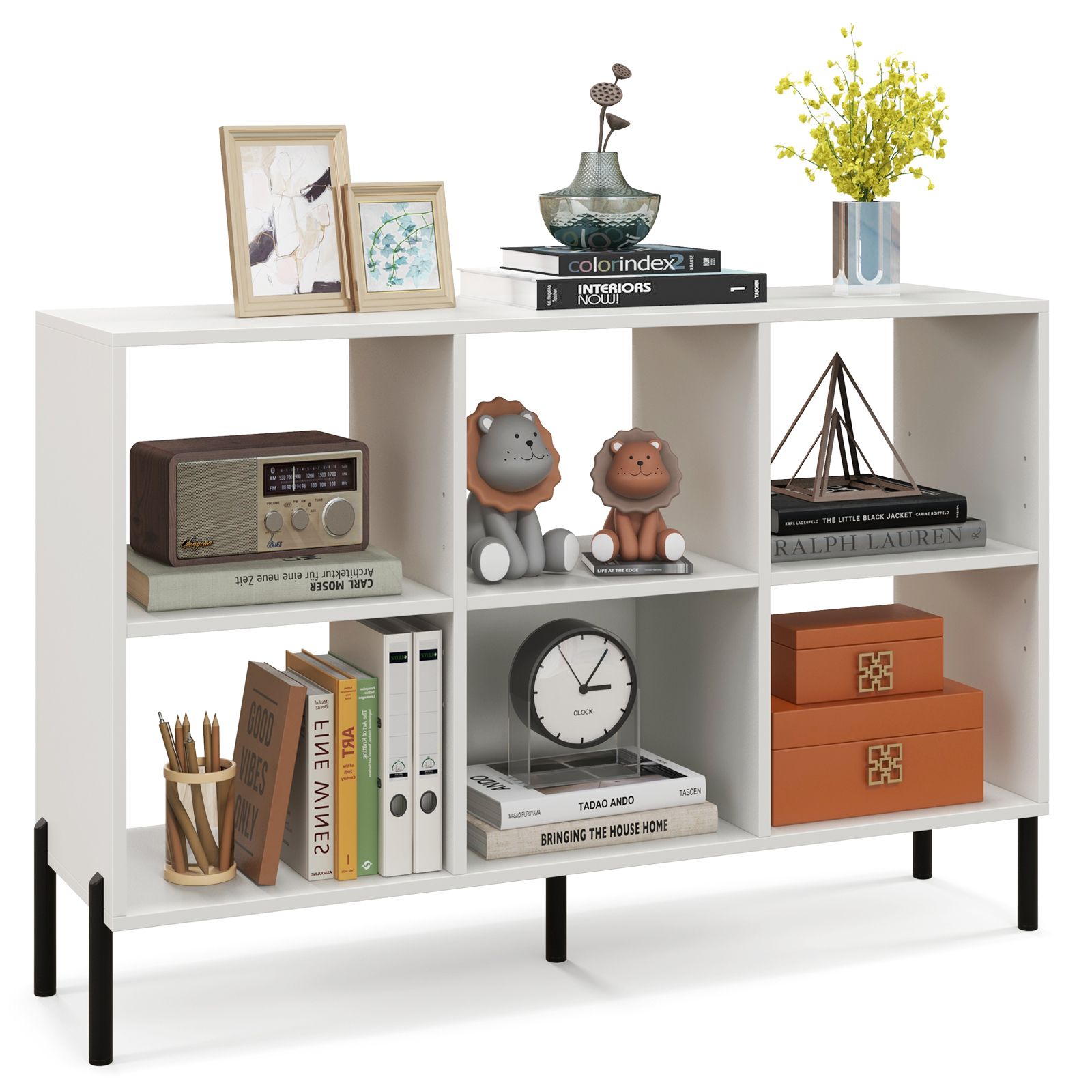 Costway 6-Cube Storage Bookcase Wooden Open Bookshelf in White