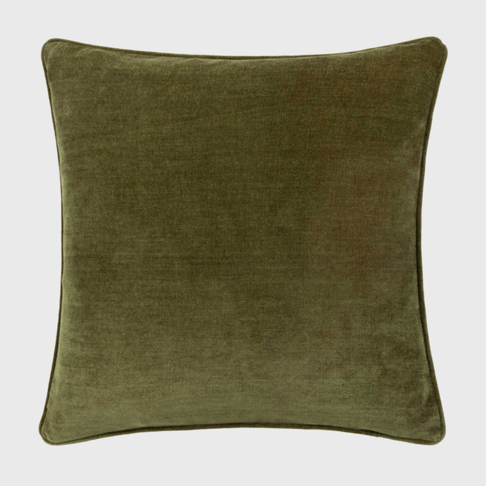 Heavy Chenille Piped Cushion Olive, Square, Green Polyester | Barker & Stonehouse