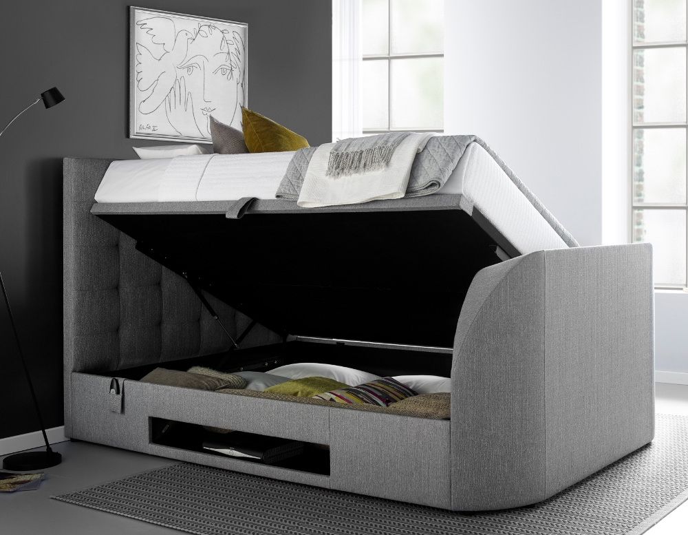 Barnard Grey Fabric Ottoman Electric TV Bed Frame - 4ft6 Double