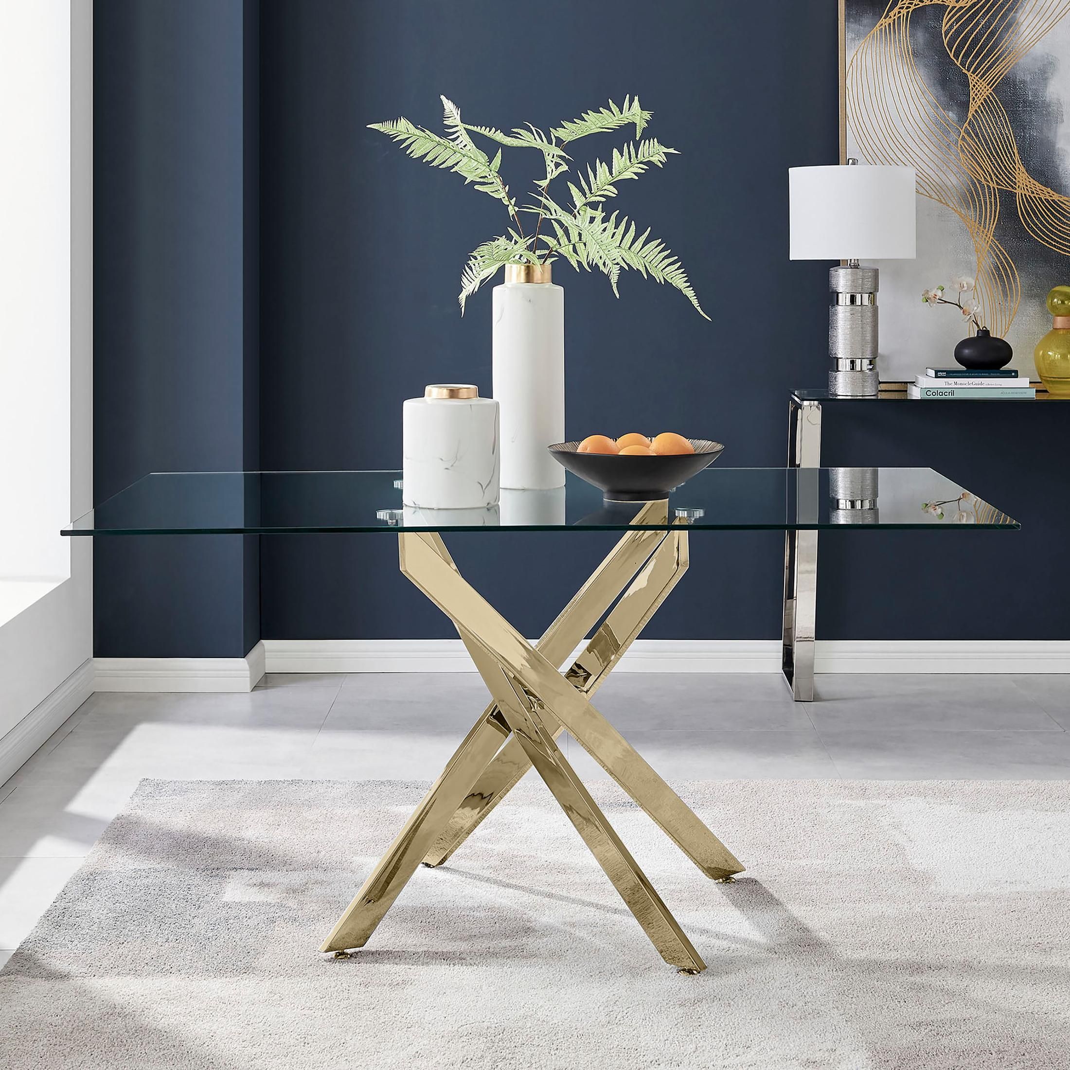FurnitureboxUK Leonardo 150cm 6-Seater Glass & Chrome Metal Starburst Dining Table in Gold