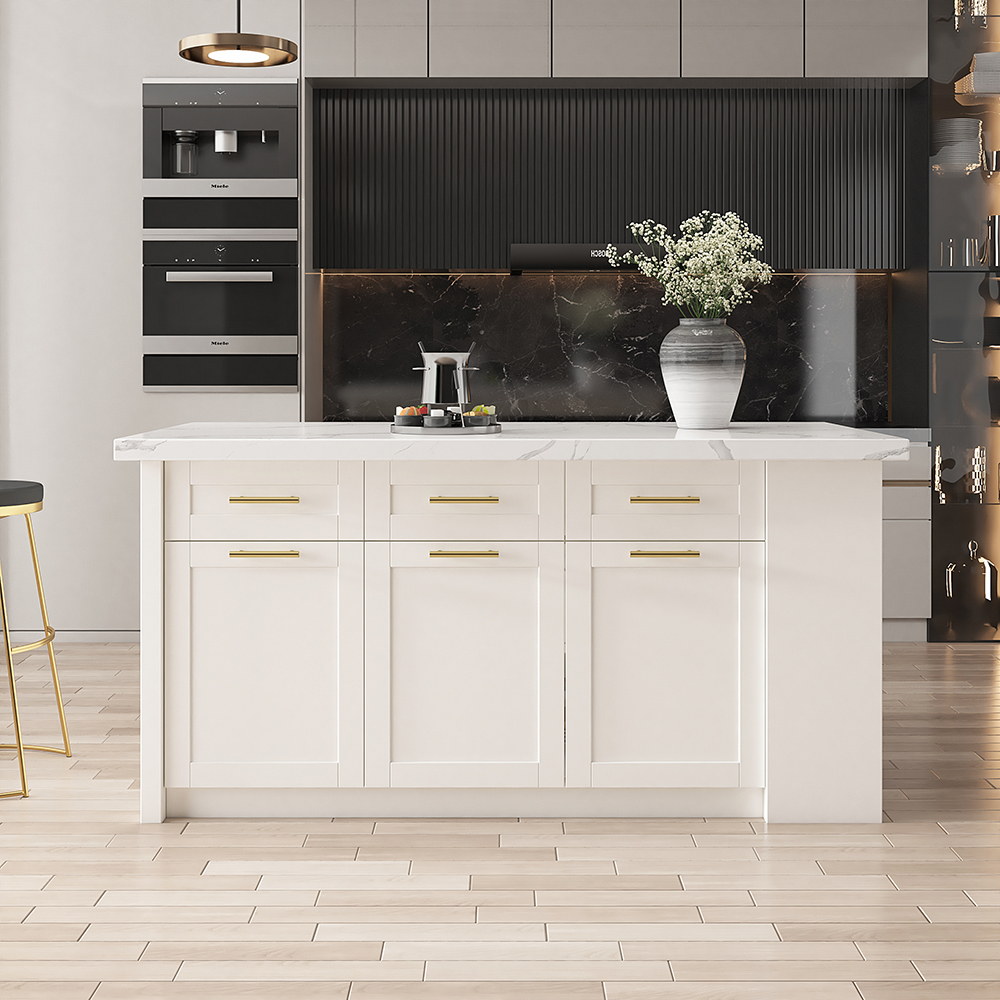 1830 mm Large White Kitchen Island with Storage Modern Kitchen Cabinet