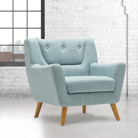 Stanwell Sofa Chair In Duck Egg Blue Fabric With Wooden Legs