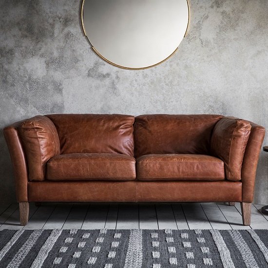 Bartow 2 Seater Sofa In Mellow Brown Leather With Solid Ash Legs