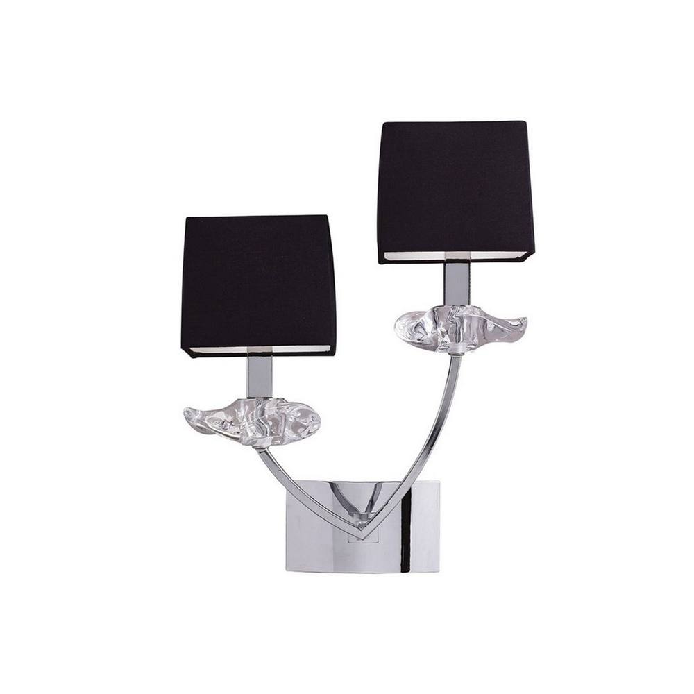 Netlighting Akira Wall Lamp Switched 2 Light E14 Polished Chrome with Black Shades in Grey
