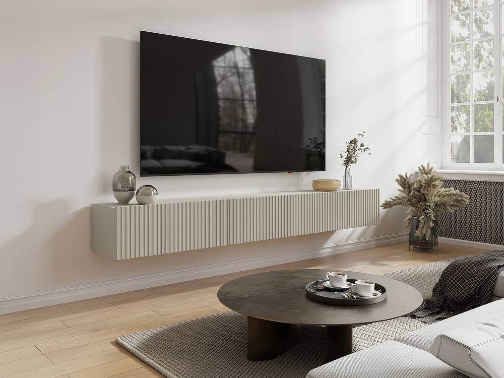 Vente-unique Wall - Mounted TV Unit With 3 Doors - Beige - DANTAY
