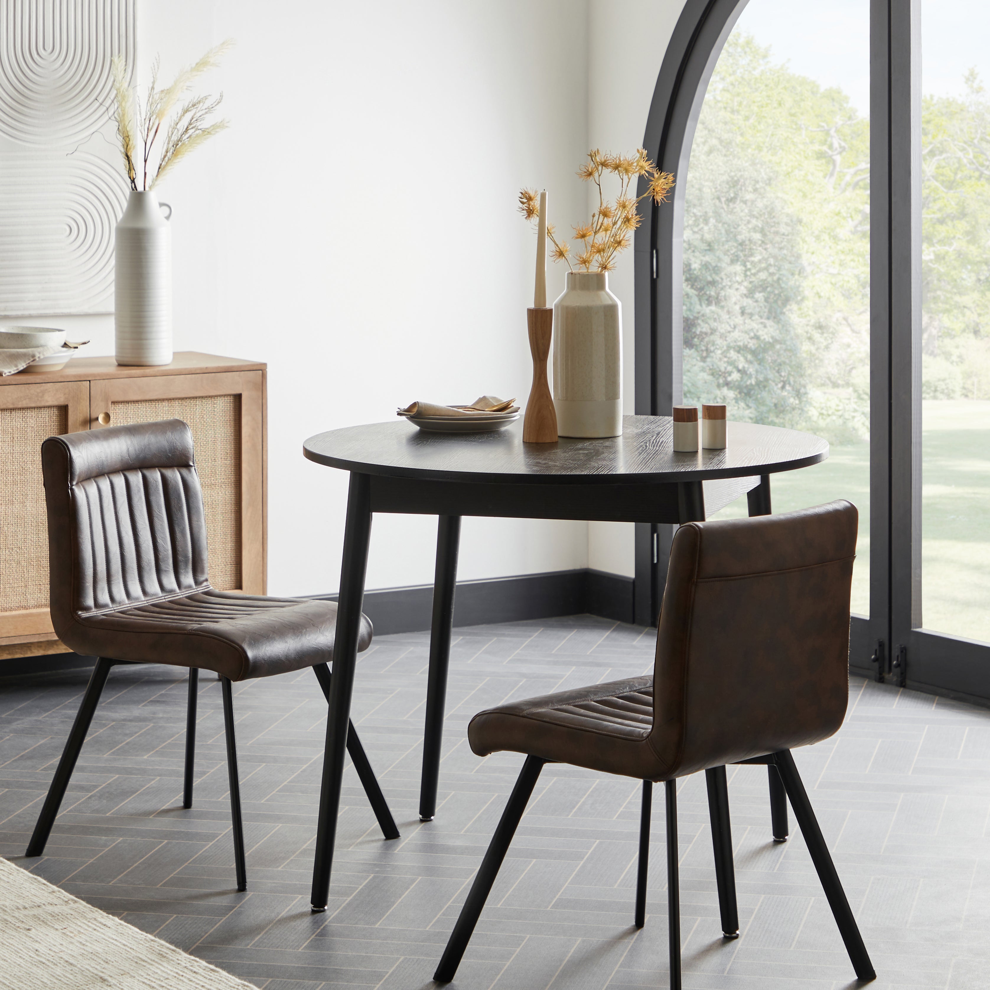 Felix Set of 2 PU Leather Dining Chairs Brown