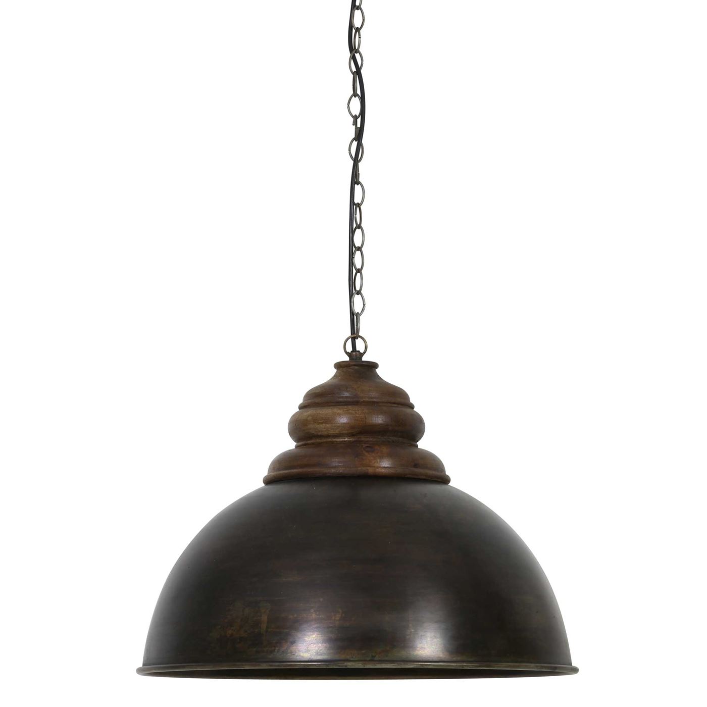 Black Zinc and Wood Hanging Lamp