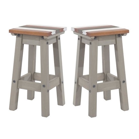 Corina Vintage Wooden Kitchen Stools In Grey Wax In A Pair