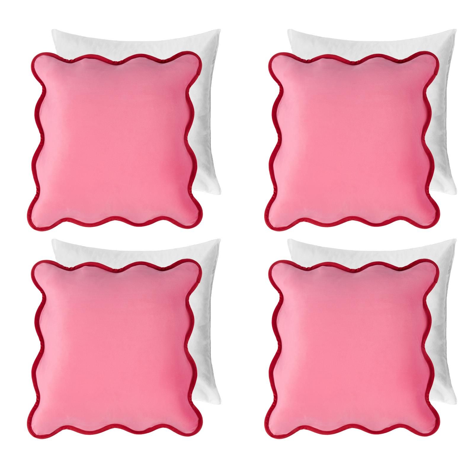 OHS 4 Pack Matte Velvet Scallop Edge Filled Cushion Covers Home Decor Set in Pink
