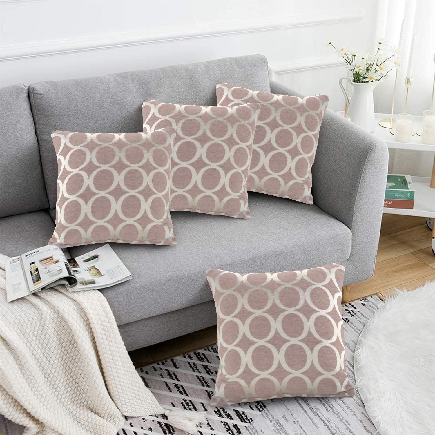 Luxury Living Luxury Chenille Cushion set of 4 in Pink