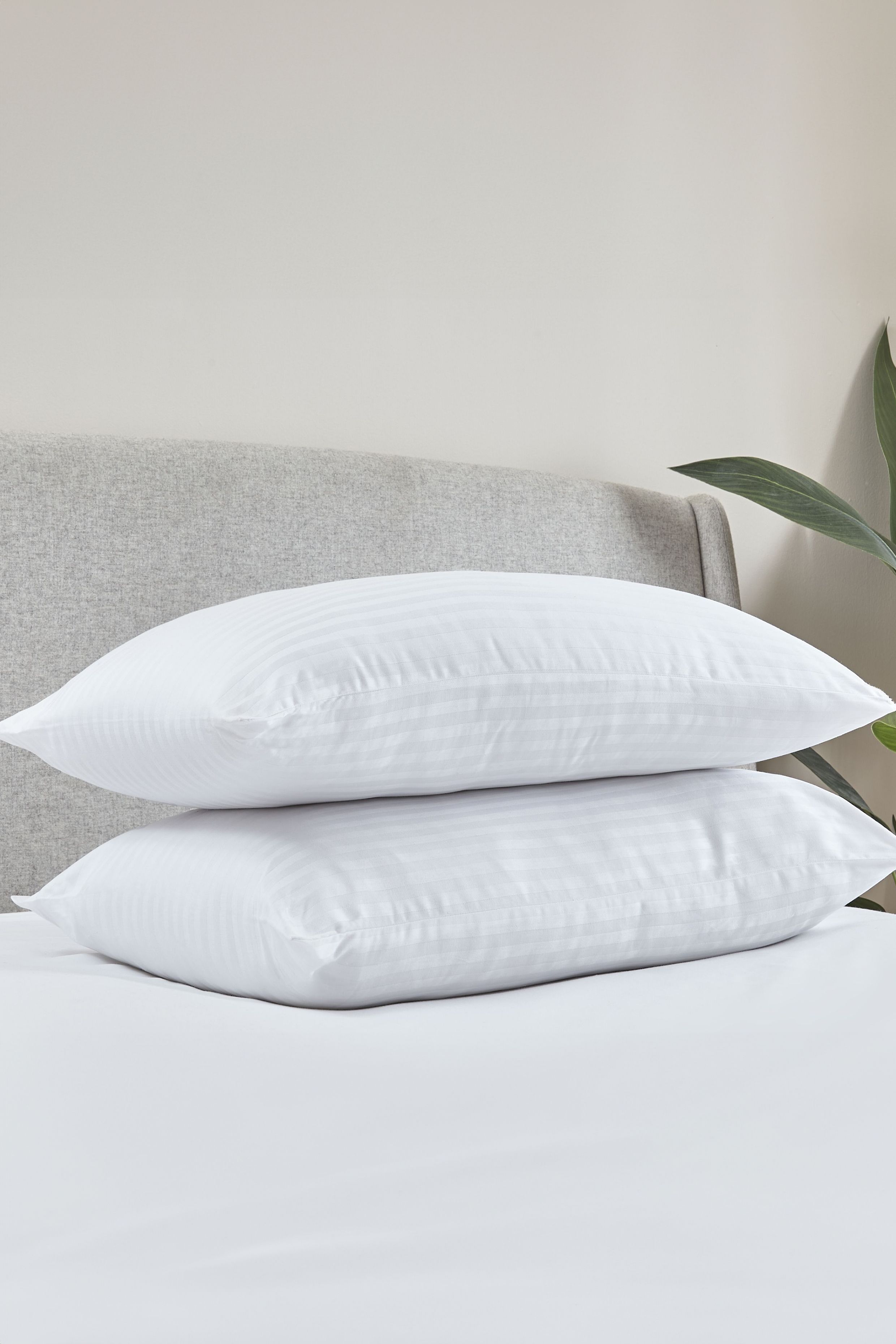 Catherine Lansfield '200 Thread Count Hotel Satin Stripe' Cotton Pillow Pair in White