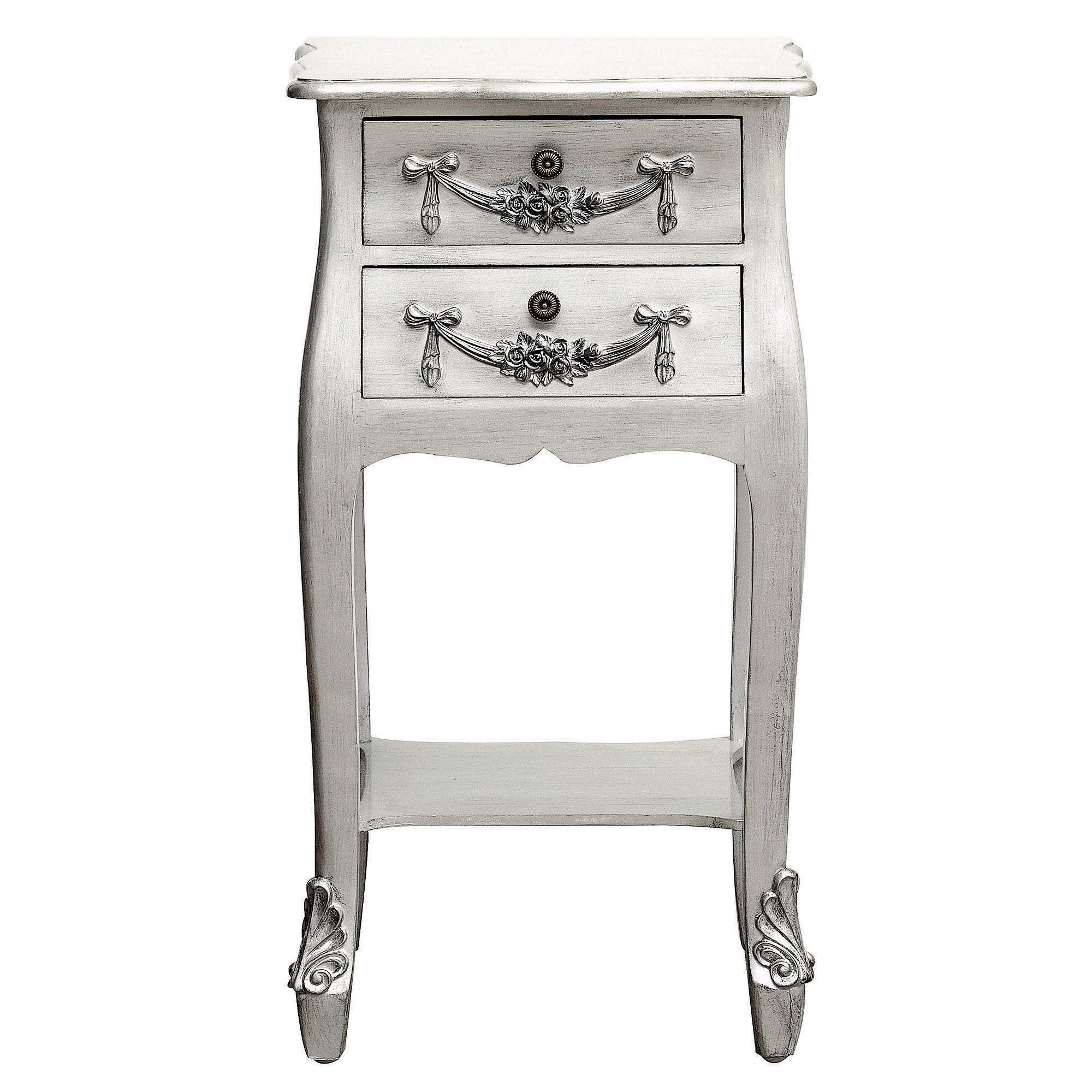 Toulouse Silver 2 Drawer Bedside Table Silver