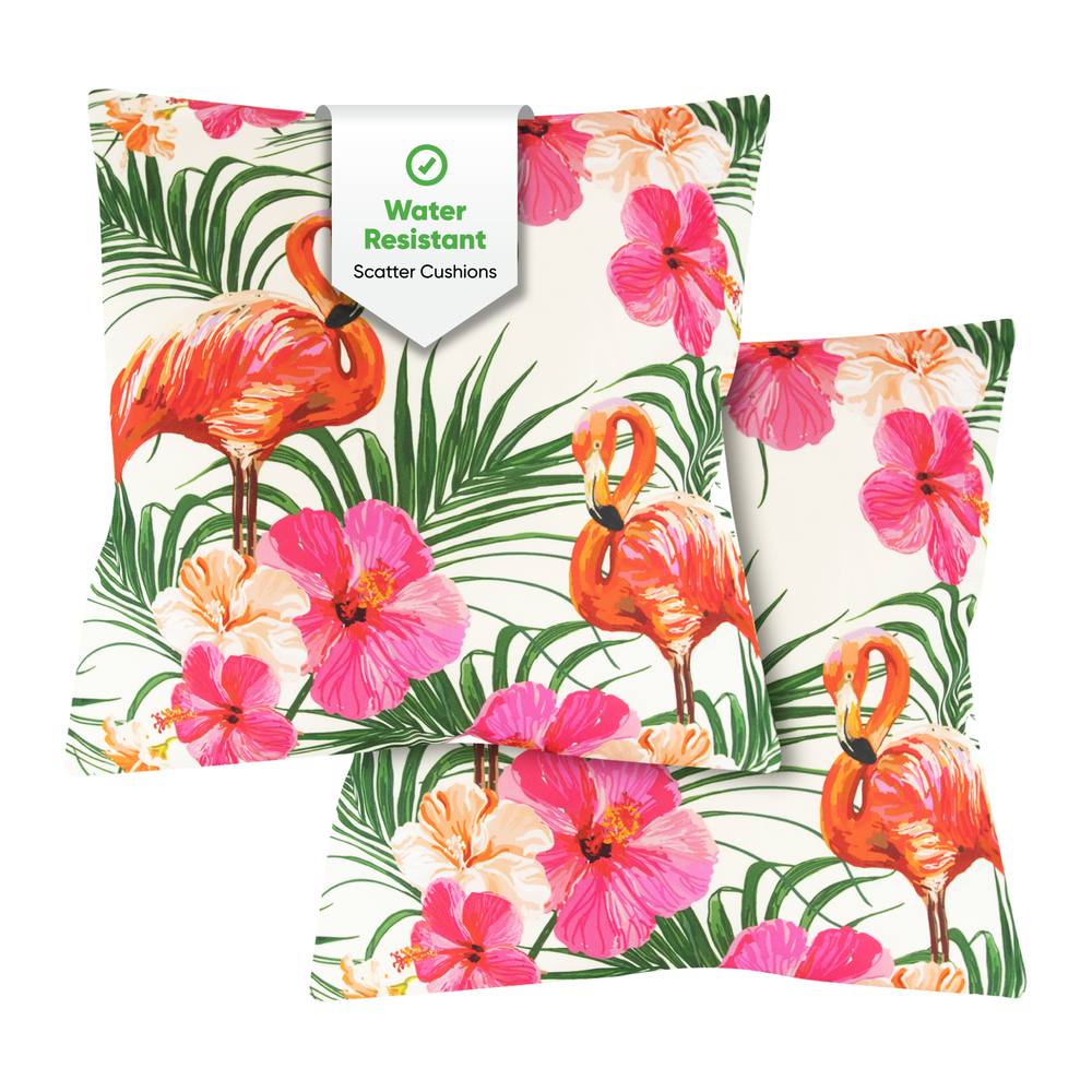 Gardenwize Pack of 2 Outdoor Flamingo Palm Print Scatter Cushions