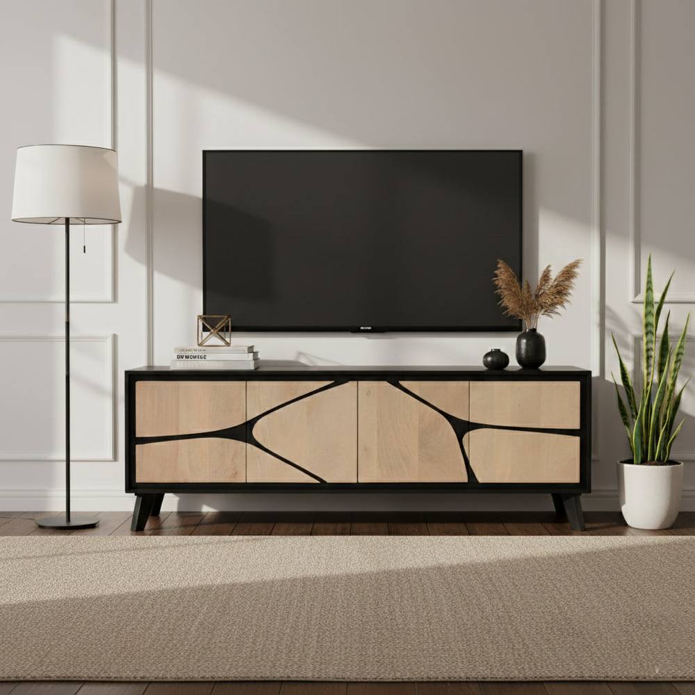 IH Design Dusk Mango Wood Low Board Sideboard Tv Stand in Tan