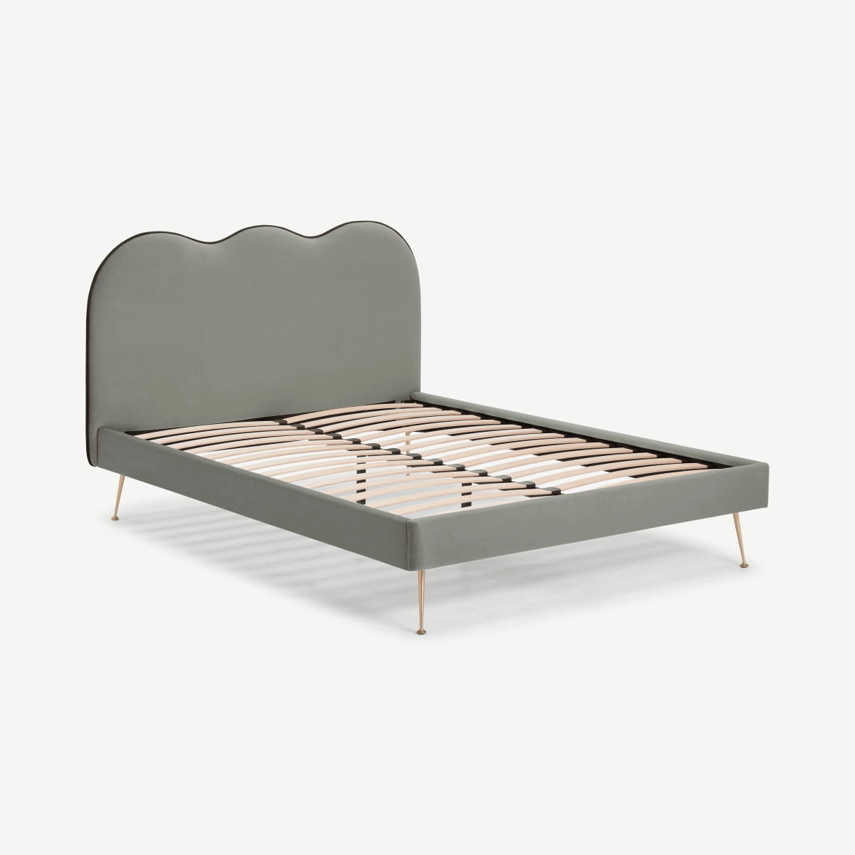Fenella Double Bed, Sage Green Velvet & Brass