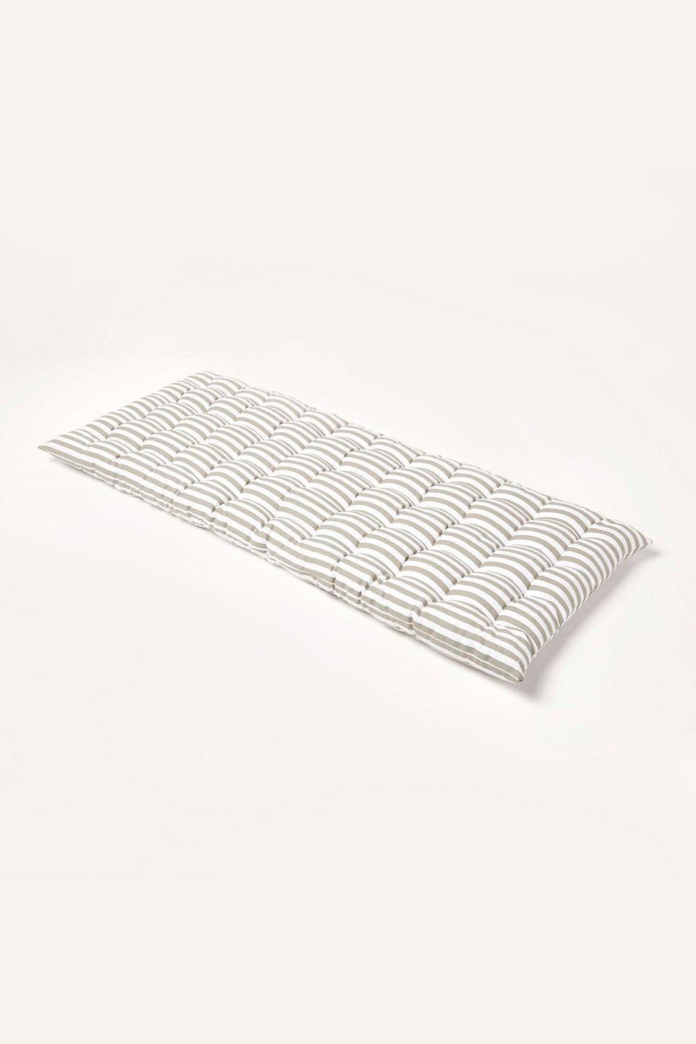 Homescapes Garden Bench Cushion Luxury 2 Seater Cotton Grey Striped Indoor Outdoor Pad