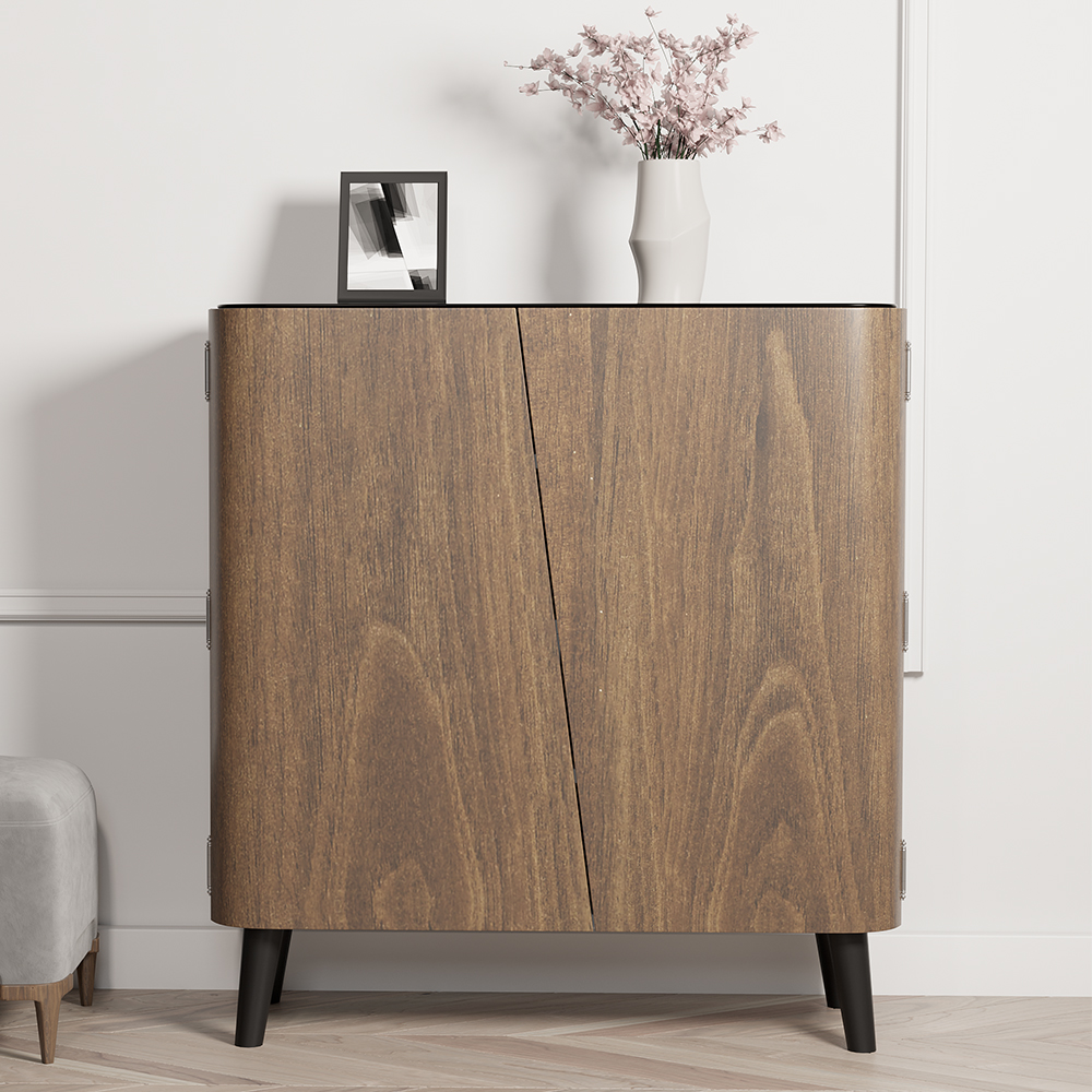 Walnut Hallway Shoe Storage Cabinet with 2-Door 5 Shelves for 14 Pairs Shoes