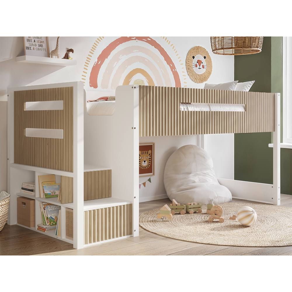 Flair Luca Ribbed Mid Sleeper Bed in Light Oak