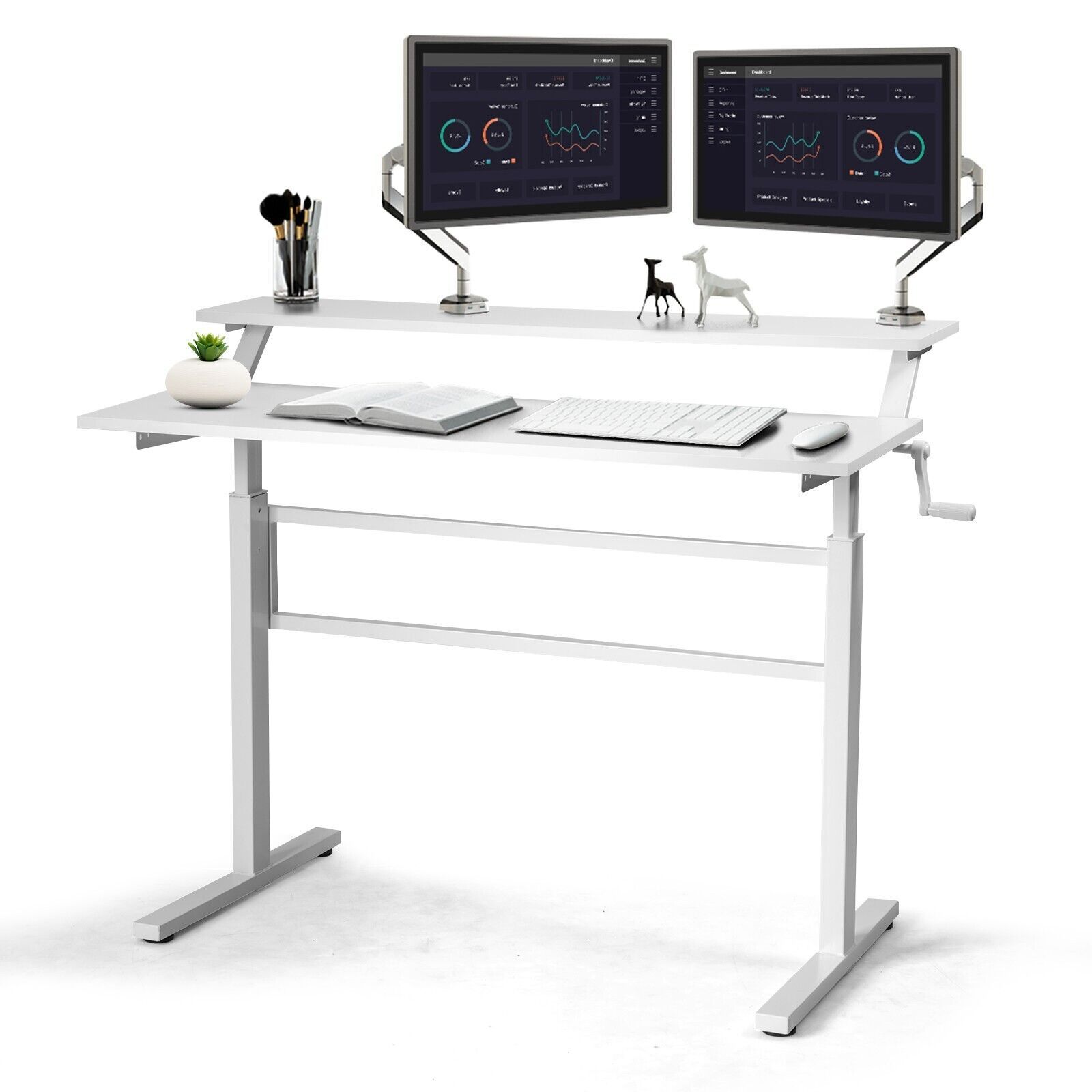 Costway 2-Tier Standing Computer Desk Sit to Stand Workstation Ergonomic Computer Table in White