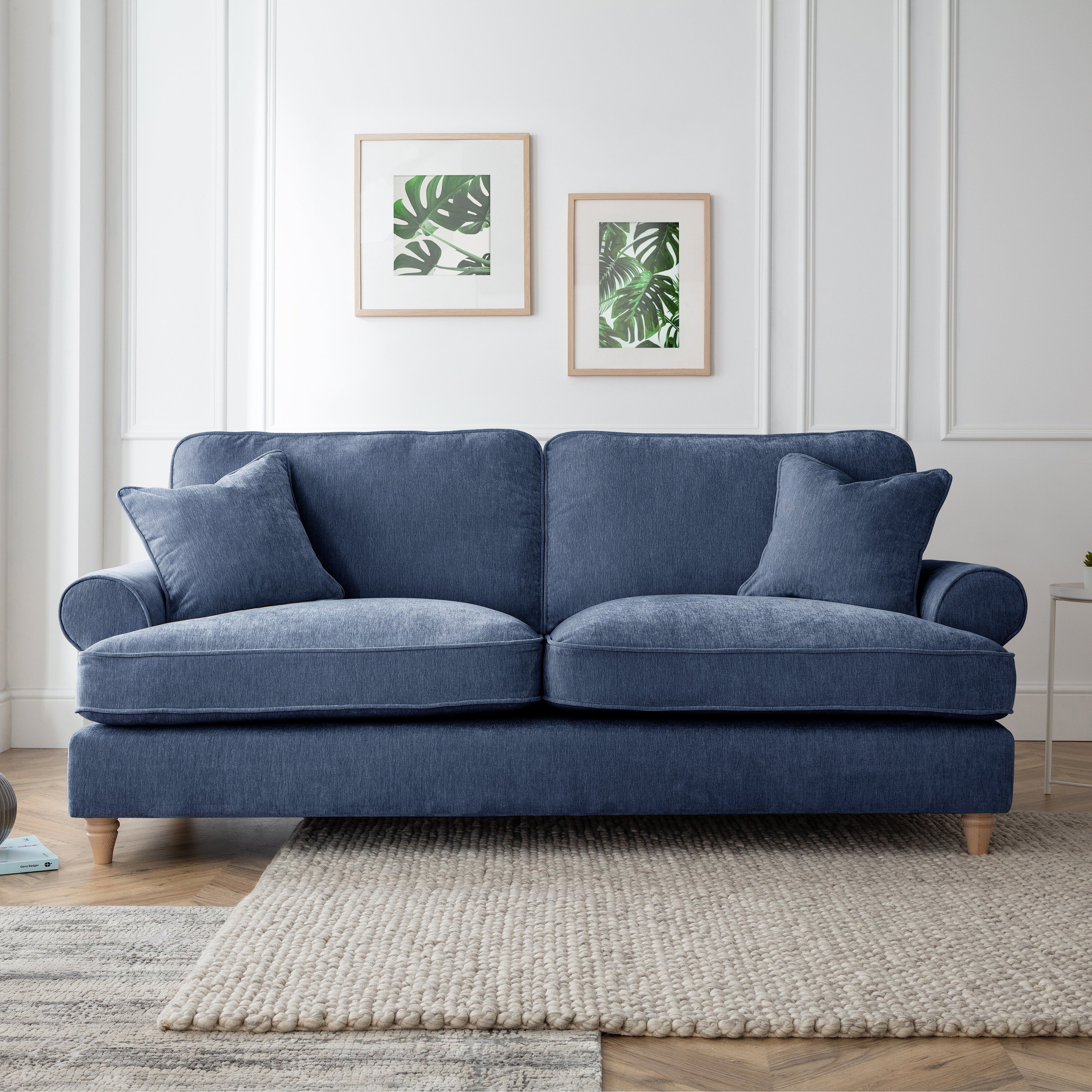 The Great Sofa Company Ezra 3 Seater Textured Velvet Sofa - Scroll Arm in Navy