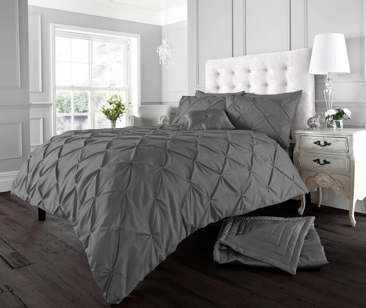Smart Living Polycotton Pintuck Duvet Cover With Pillowcases in Charcoal