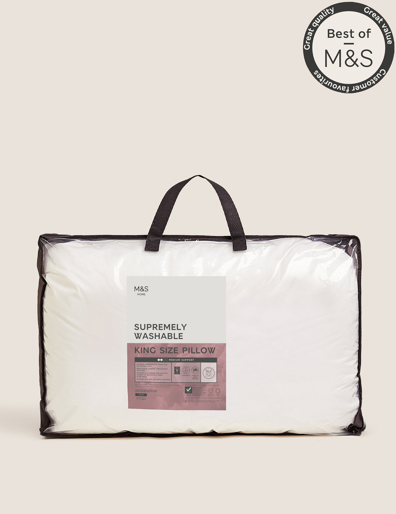 M&S Supremely Washable Medium King Size Pillow