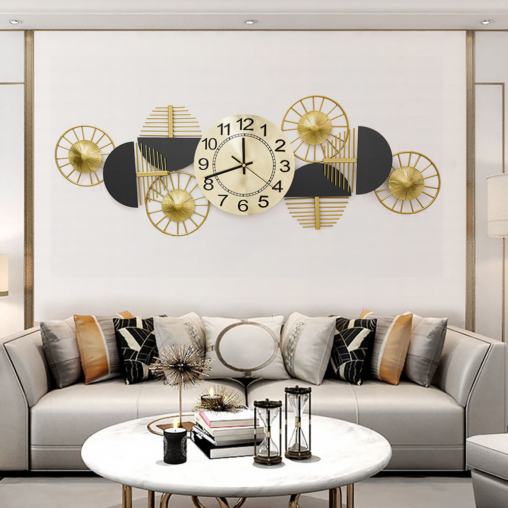 Black & Gold Luxury Geometric Wall Clock Large Metal Art Decor