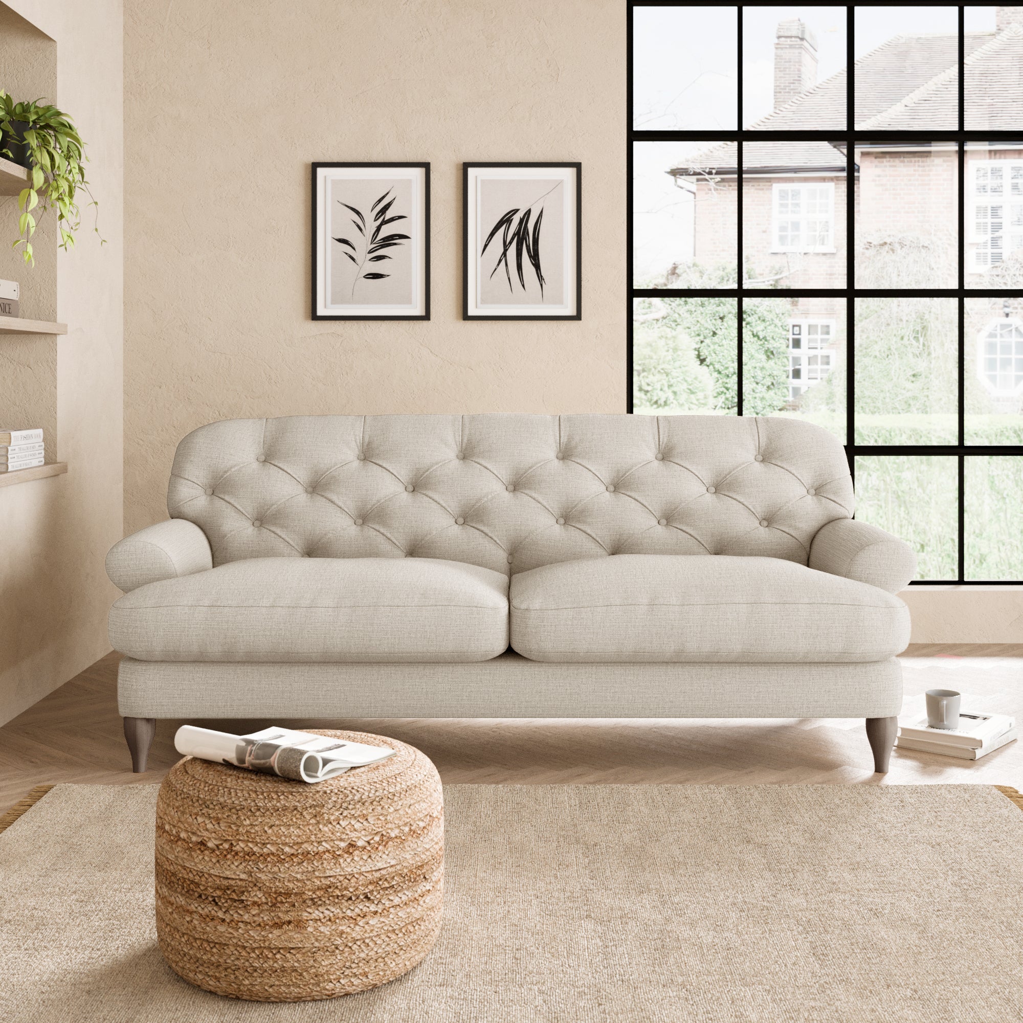 Canterbury Slub Cotton Blend 3 Seater Sofa Slub Cotton Sandstone