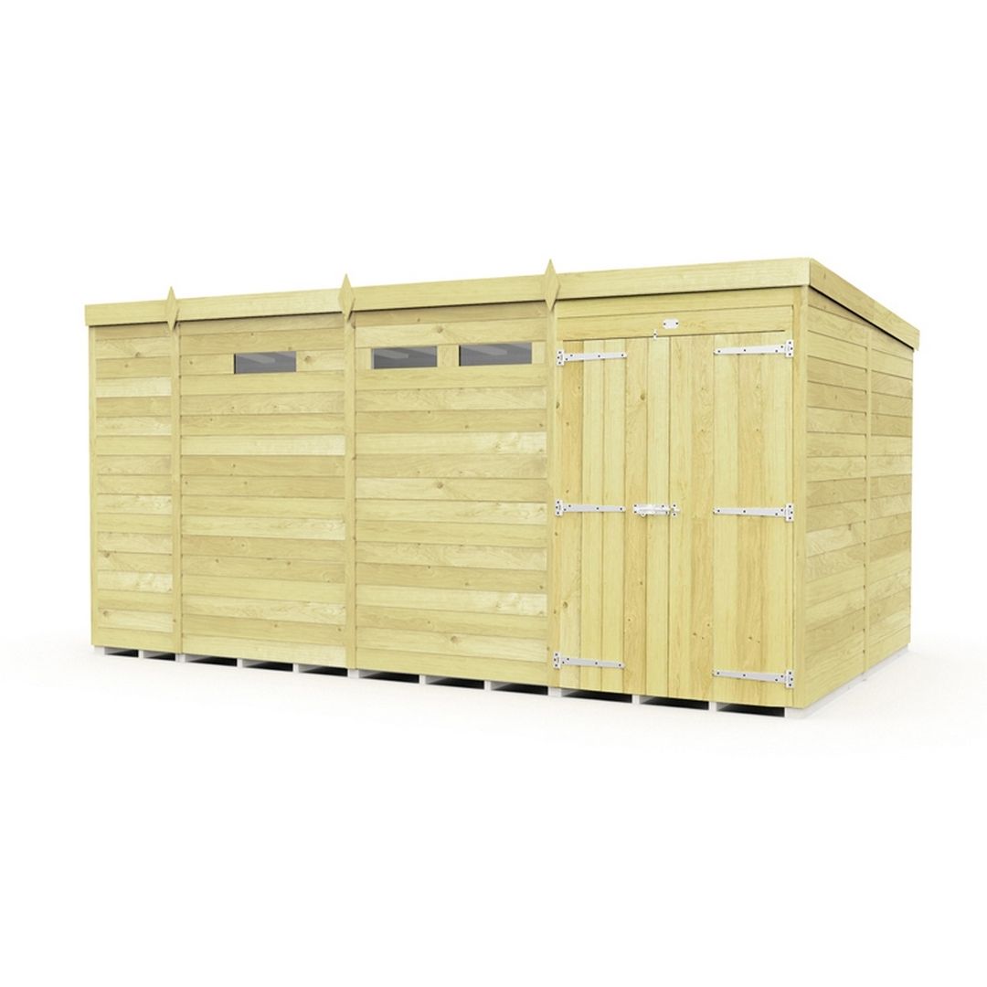 Buttercup Farm 13 x 8 Feet Pent Security Shed - Double Door - L231 x W387 x H201 cm in Brown