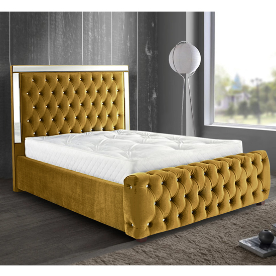 Eastcote Plush Velvet Mirrored Single Bed In Mustard