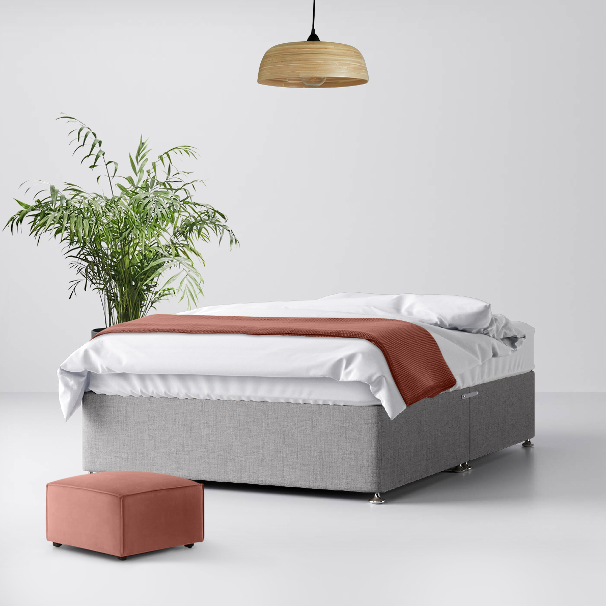 Classic Silver Grey Fabric No Drawer Divan Bed - 2ft6 Small Single