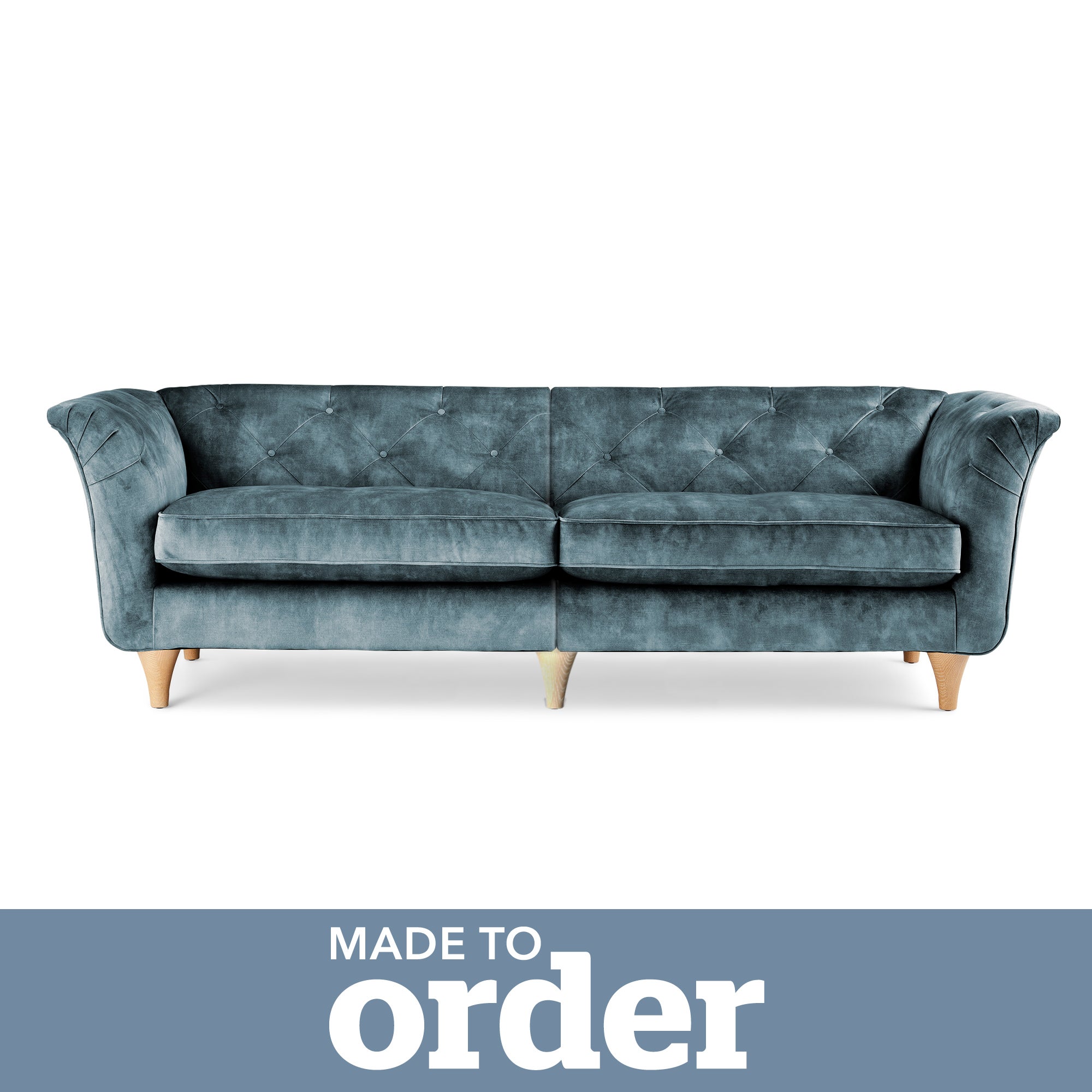Jaipur 4 Seater Sofa Slub Velvet Blue