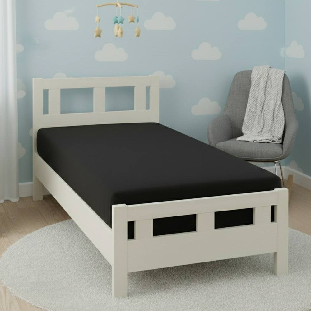 Snug City Flannelette Cot Bed Fitted Sheet Soft Brushed Cotton Bedding Comfort in Black