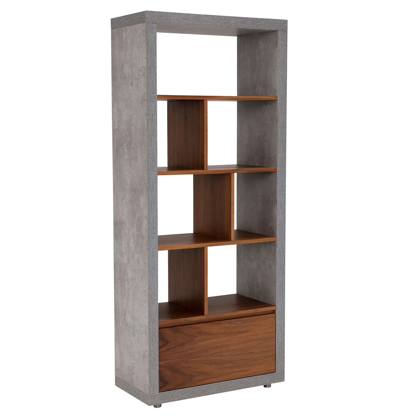 Halmstad Shelving Unit, Concrete and Walnut