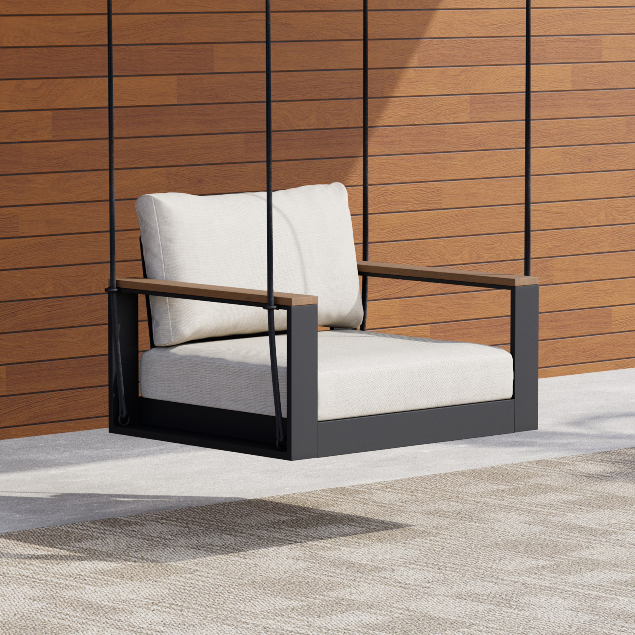 Tevara Solid Wood Garden Hanging Chair Sofa Porch Swing Bench in Grey Cushion & Pillow Included