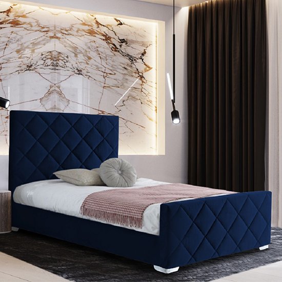 Effingham Plush Velvet Small Double Bed In Blue