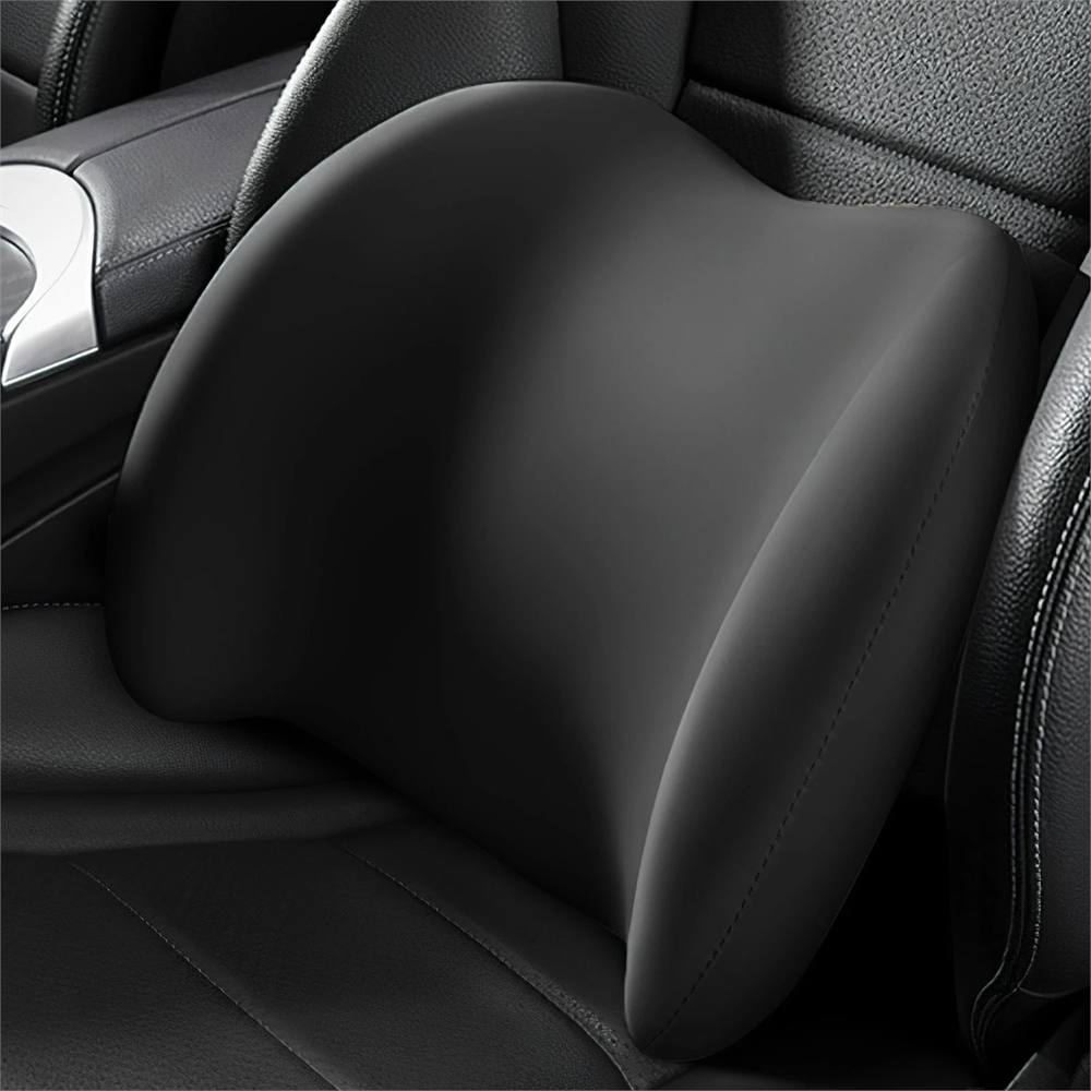 Nordara Car Seat Memory Foam Lumbar Back Support Cushion with Neck Pillow in Black