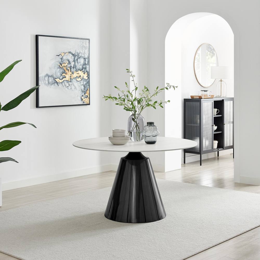 FurnitureboxUK Nina Marble-Effect Dining Set with Grey Velvet Chairs in Light Grey 2